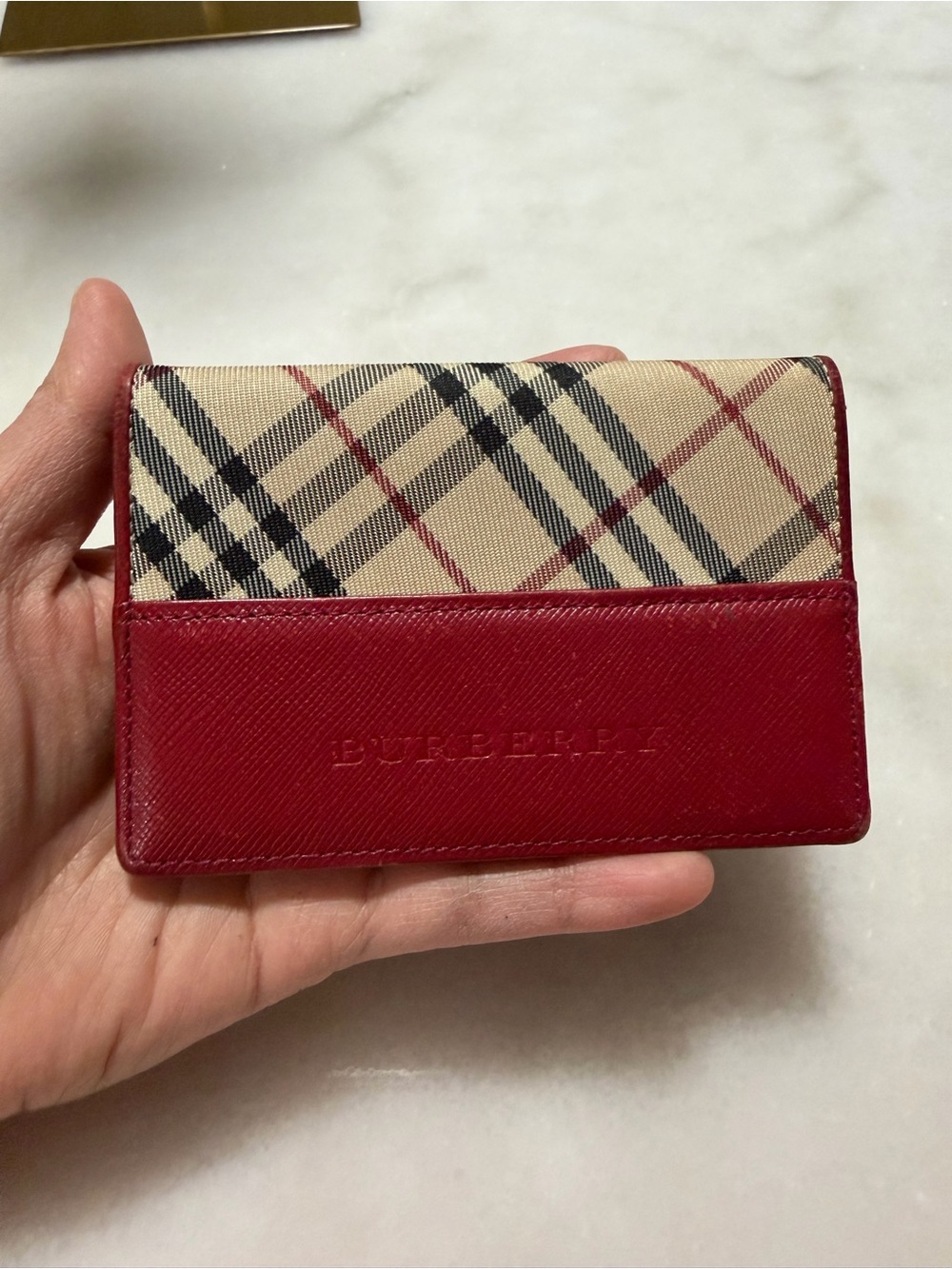 Burberry Red Leather ID Card Holder